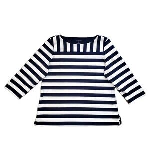 Talbots Women's Size XL Navy Blue White Stripe 3/4 Blouse Shirt Preppy Nautical